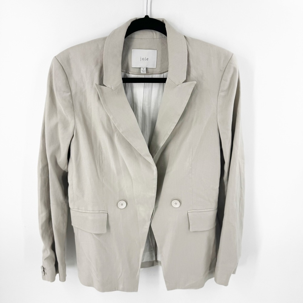 Joie Womens Beige Linen‎ Blend Double Breasted Blazer Jacket Size 6 19-1-004937